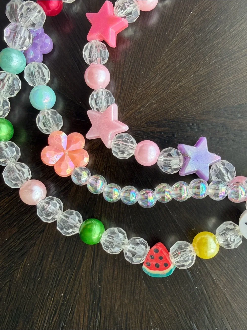 Colorful Beaded 3 Necklace & Bracelet Set Fruit Flower Star Charms NWT